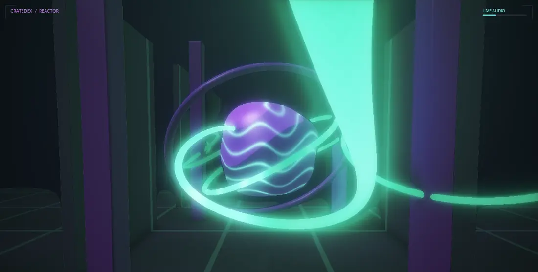 A cratedex visualizer world rendered from live audio.